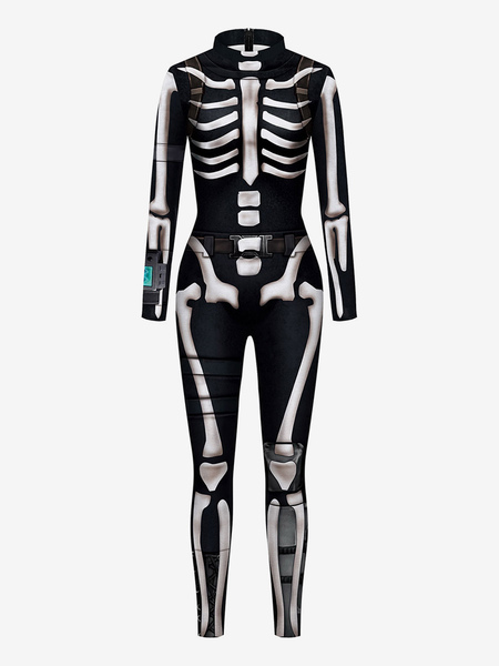 Image of halloween tuta zentai tuta nera da donna body scheletro Halloween spaventoso lycra spandex tuta