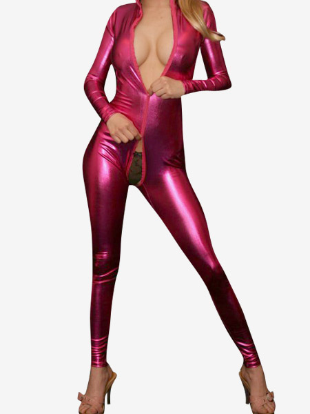 Image of Carnevale Abbigliamento metallizzato rosso con calzamaglia senza cappuccio in gomma per donne Halloween