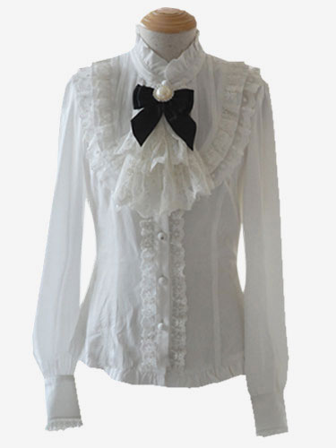Image of Dolce Lolita camicetta bianco Stand colletto camicia a maniche lunghe in Chiffon Lolita