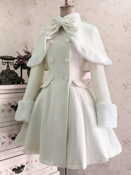Image of Cappotto classico in lana Lolita con doppio petto in pelliccia