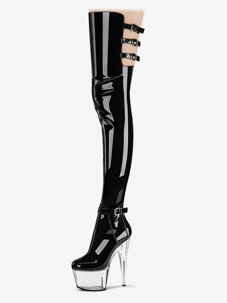 Image of Stivali da donna con stampa leopardata Punta tonda Tacco a spillo PU Birght Leather