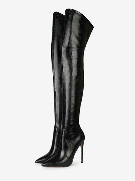 Image of Stivali alti da donna Stivali neri con tacco a spillo a punta