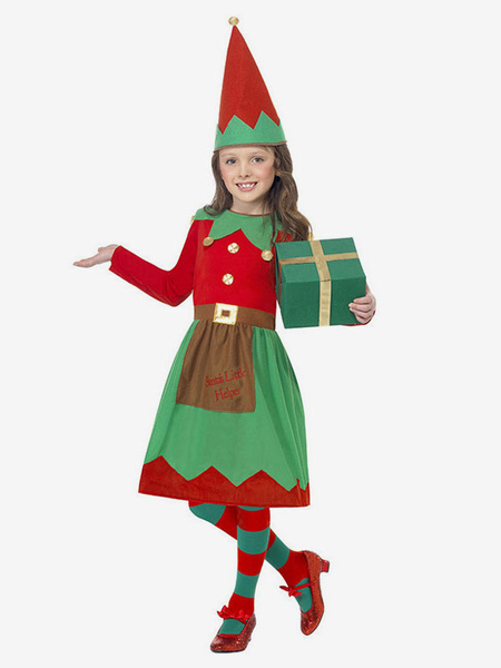 Image of Carnevale Christmas Elf Costume Kids Little Girls Abiti e cappello Set 2 pezzi Costume Halloween
