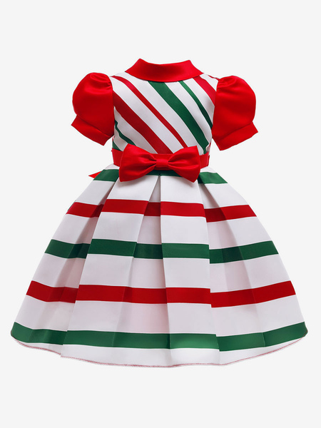 Image of Vestito natalizio per bambini Vestito rosso in fibra di poliestere Vestito da festa natalizio in poliestere