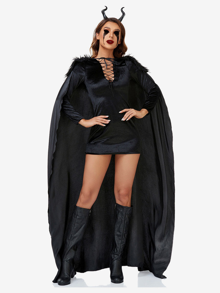 Image of Costumi di Halloween di Halloween Costume da mantello sexy da donna nero Costumi da vacanza in poliestere