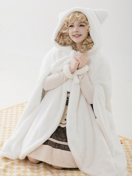 Image of Sweet Lolita Poncho Capispalla Lolita a quadri in poliestere bianco