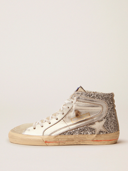 Image of Sneakers da skate dorate Sneakers alte con lacci e punta tonda glitterata