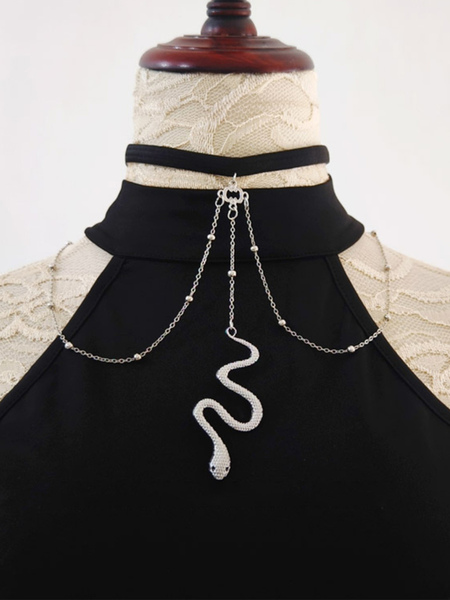 Image of Accessori Gothic Lolita Catene in argento Girocollo con stampa serpente Metallo Varie