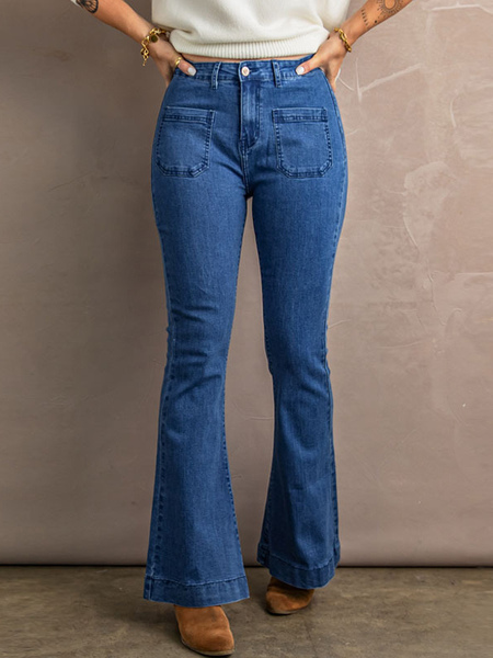 Image of Jeans svasati a vita alta con cerniera e pantaloni casual quotidiani