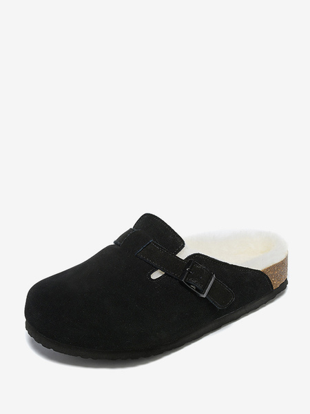Image of Sandali da uomo Slip-On color block in pelle di vacchetta cinturino regolabile con fibbia in pelliccia pantofole sandali piatti