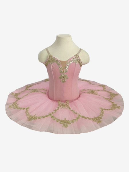 Image of Costumi di danza classica Ballerina per bambini con volant in pizzo rosa per bambina Abbigliamento da ballo