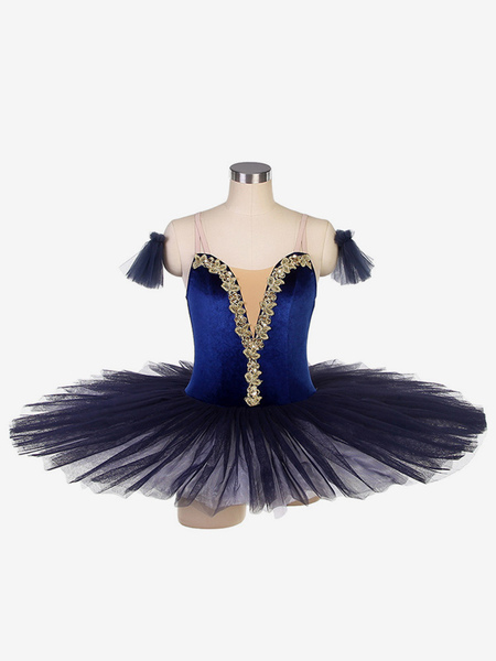 Image of Costumi di danza classica Blu profondo per ragazza Ballerina per adulti con volant Abito in poliestere di pizzo Abbigliamento da prestazione