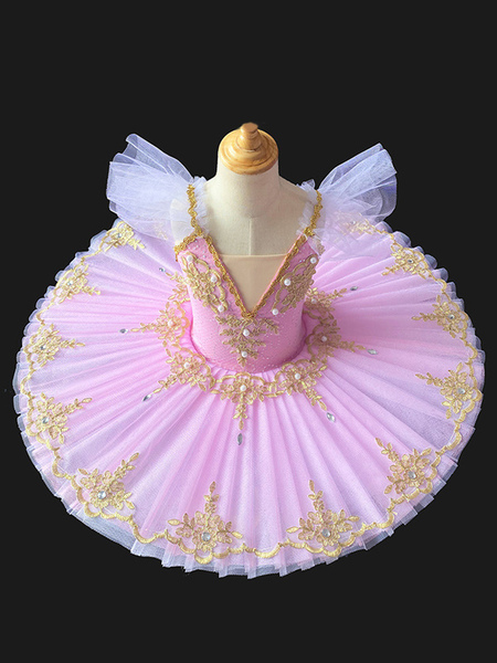 Image of Costumi di danza classica Ballerina bianca per bambini Perle Volant Abito in poliestere di pizzo Abbigliamento da ballo