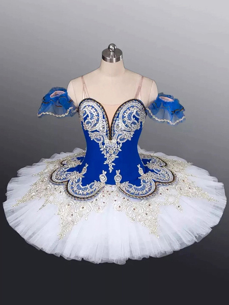 Image of Costumi di danza classica Blu Ballerina per bambini con volant in pizzo Abito in poliestere Abbigliamento da ballo