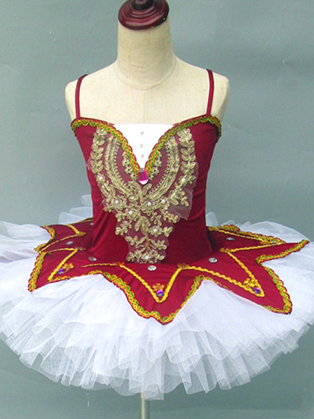 Image of Costumi di danza classica Ballerina per bambini in pizzo con paillettes in pizzo bordeaux per bambina Set di abbigliamento da spettacolo