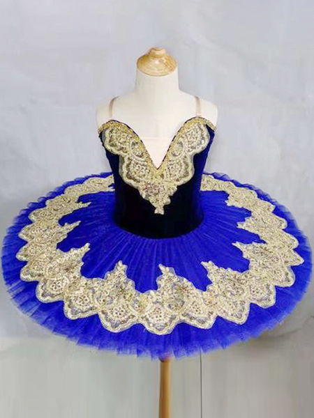 Image of Abito da balletto blu ballerina per bambini con paillettes pizzo pizzo abito in poliestere set abbigliamento da prestazione