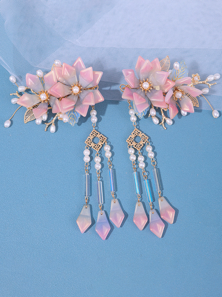 Image of Accessori Lolita stile cinese Fiori rosa Perle Copricapo Metallo Varie
