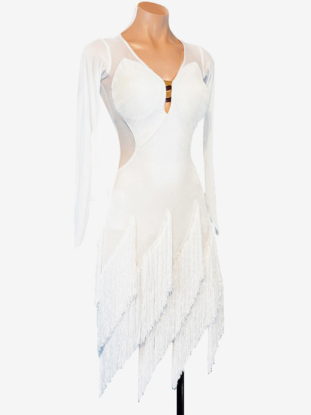 Image of Costume da ballo latino Abito da donna bianco in lycra spandex Abbigliamento da ballo sexy per ballerini latini