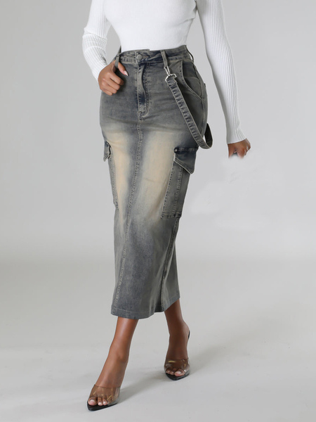 Image of Gonne Pantaloni lunghi da donna estivi convertibili in vita rialzata in cotone grigio