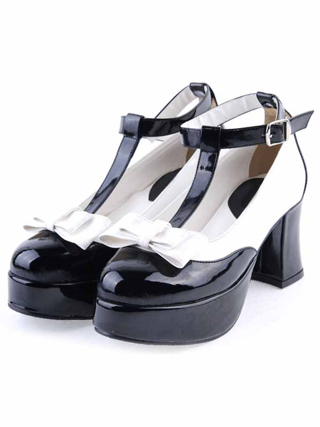 Image of T-strap nere in pelle Bow Lolita scarpe