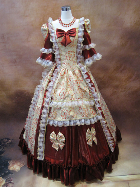 Image of Royal Princess Costume retrò Rococo palla abiti abito femminile rosso Increspature archi Maxi Costume d'epoca