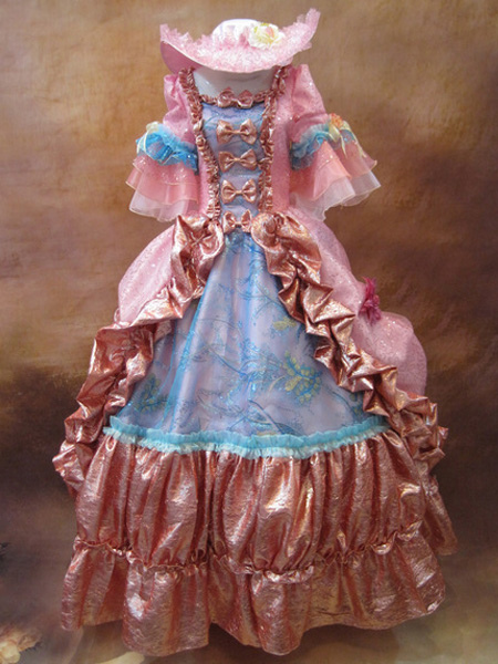 Image of Costume d'epoca rococò Ball Gown rosa donna balza a più livelli Maxi Royal Princess Costume vestito e cappello