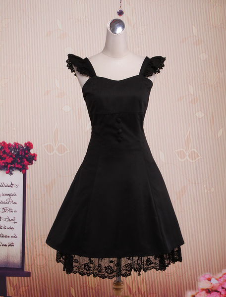 Image of Abito con spallina di lolita nero classico tradizionale in cotone