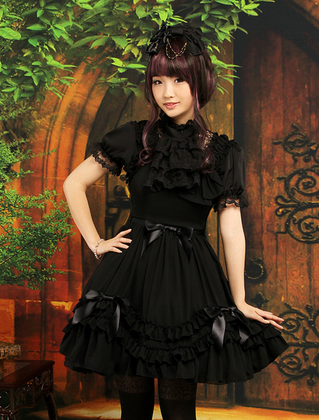 Schwarze süße Chiffon Lolita Jumper Skirt
