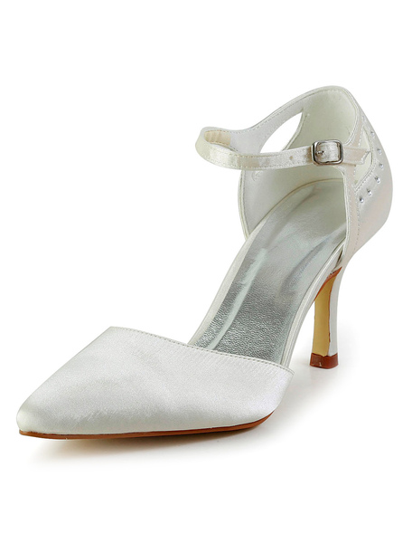 

Fabulous Ecru White Silk And Satin Pointed Toe Pumps For Bridal, Ivory