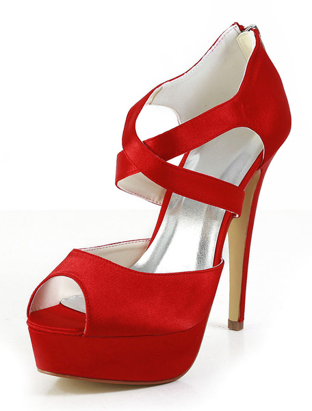 

Red Peep Toe Silk And Satin Elegant Evening and Bride's Platforms