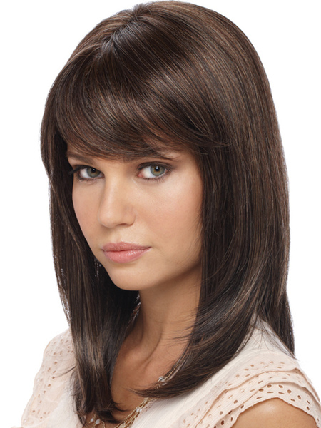 Image of Parrucche per capelli delle donne 2024 Parrucca sintetica diritta di lunghezza spalla marrone chiaro
