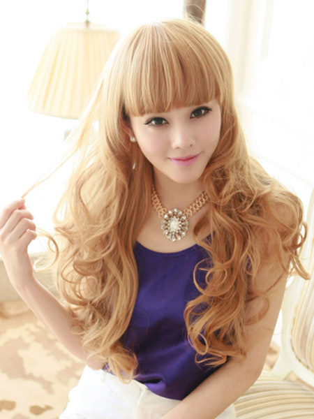 

Light Apricot Full-Volume Curls Long Wig For Woman