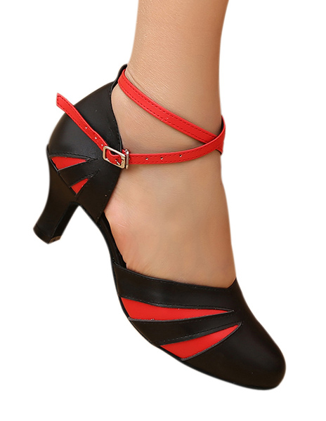 

Color Block Ankle Strap Latin Dance Sandals Ballroom Shoes, Red