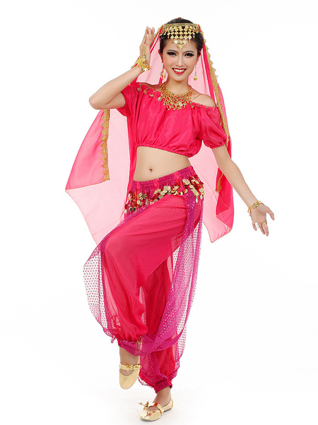 Image of Carnevale Costume di Danza del Ventre 2024 Affascinante Abito da Ballo in Bollywood di Chiffon per Donna con Velo Halloween