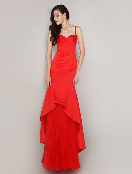 

Red Sweetheart Neck Floor-Length Draped Mermaid Evening Dress, Ture red