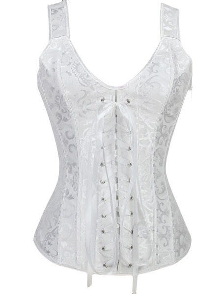 

White Bridal Corset Lace Up Overbust Wedding Corsets, White;apricot