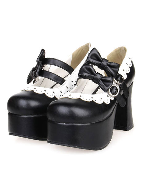 Image of Chunky tacchi alti Nero Lolita scarpe piattaforma archi bianco Trim