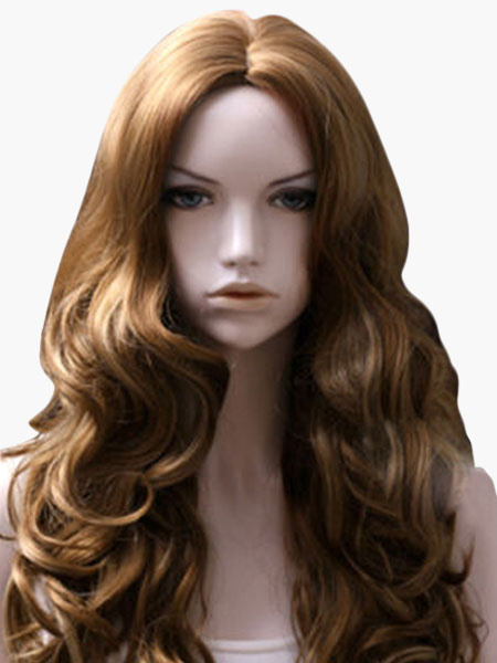 

Curly Brown Long Centre Parting Full Wig, Coffee brown