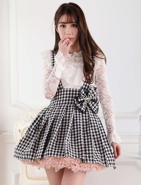 Image of Sweet Lolita Dress SK Check Bow Lolita gonna bretella