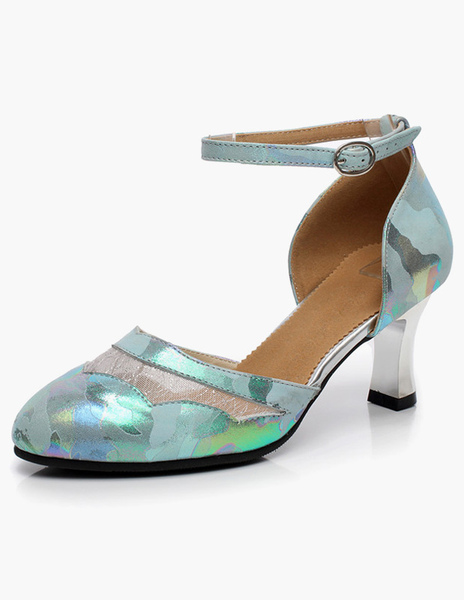 

Ankle Strap Round Toe Leather Latin Dance Shoes, Green