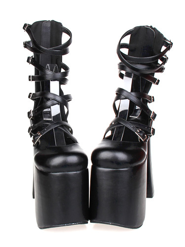 Image of Gothic Lolita nero sandali tacco alto grosso alta alla caviglia Plarform cinghie fibbie