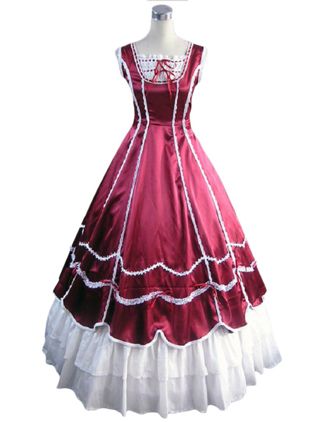Image of Rococo rosso senza maniche a più livelli volant vestito Costume