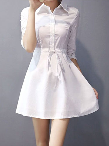 

White Peplum Cotton Flared Dress for Women