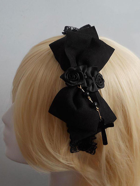 Image of Lolita accessorio per capelli fiocco di pizzo nero