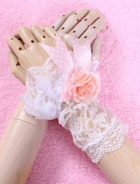 Image of Fiocchi bianchi fiori pizzo Lolita sintetico guanti