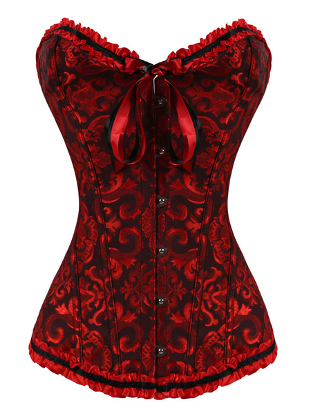 

Red Print Bows Satin Corsets for Women