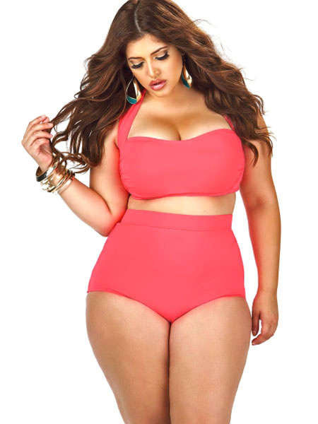 

Two Piece Swimsuit Plus Size Rose Halter Beach Bathing Suit For Women