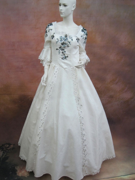 Image of Stampa bianco barocca Ruffles Corte reale sintetico costumi per le donne