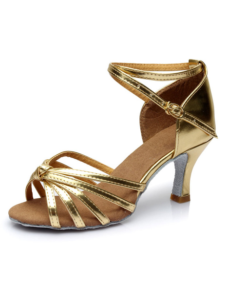 

Gold Latin Dance Sandals Straps PU Heels, Blond;leopard;silver