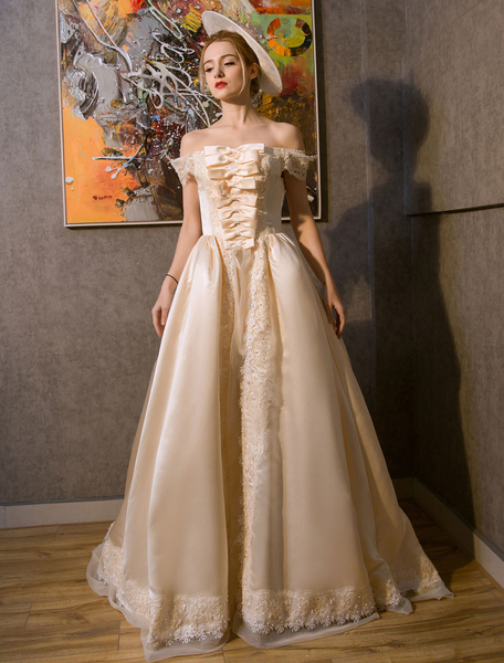 Image of Abito Costume retrò Champagne rococò Royal Princess Costume Off-The-spalla raso femminile